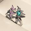 European Creative Bird Flower Opening Rings for Women Unique Chic Inlaid Pink Green Zircon Adjustable Rings Jewelry gift