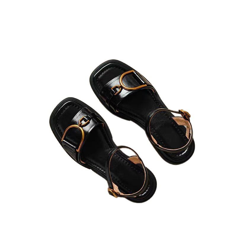Open-toed Sandals Women's 2025 New Summer Large-size Retro Flat-bottomed Casual Versatile One-word Belt Women's Sandals