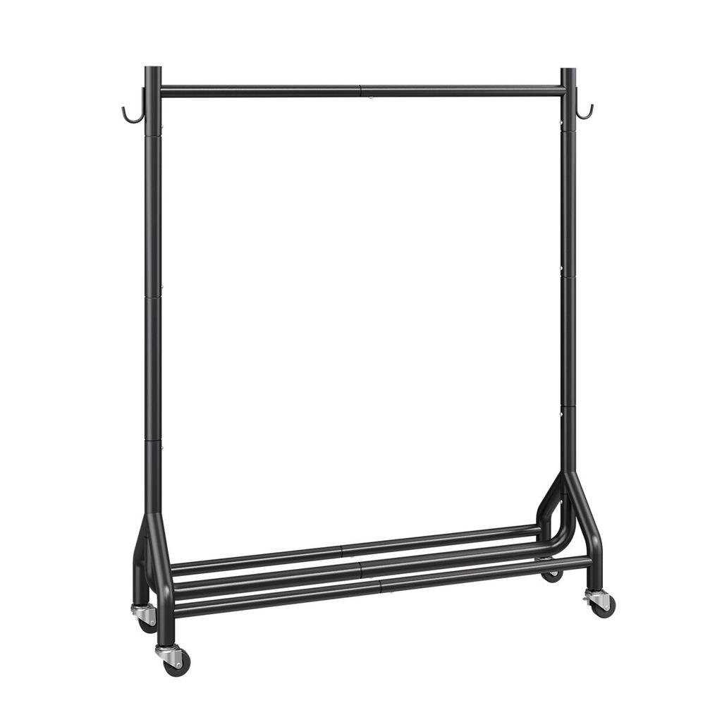 Clothes Rack, Rolling Clothing Garment Rack with Hanging Rod and Side Hooks, 90 kg Load Capacity, Heavy Duty Carbon Steel Clothing Racks with Wheels,