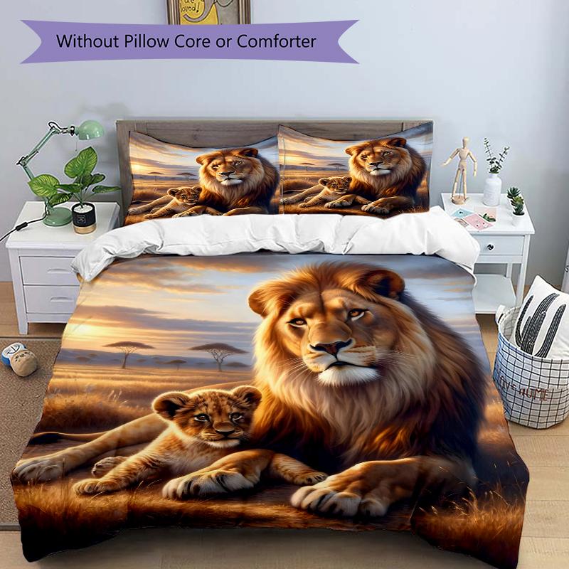 3Pcs Lion Family Sunset Bedding Set Quilt Cover Pillowcase Home Christmas Xmas Halloween Gift 1 Duvet Cover 2 Pillowcase M924422