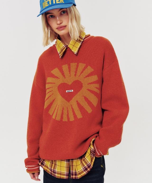 MOODBETTER Relaxed Logo Knit Pullover Brick Red