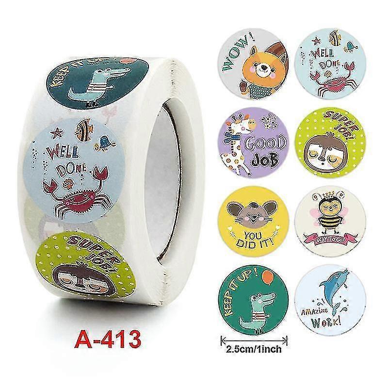 Kids Cartoon Cat Sticker Roll 500-count Stickers Round Teacher Encouragement Motivational Lable - RiRi
