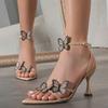 Ladies Butterfly Trim Pointed Cross Ankle Strap Sexy Stiletto Sandals Women's Shoes