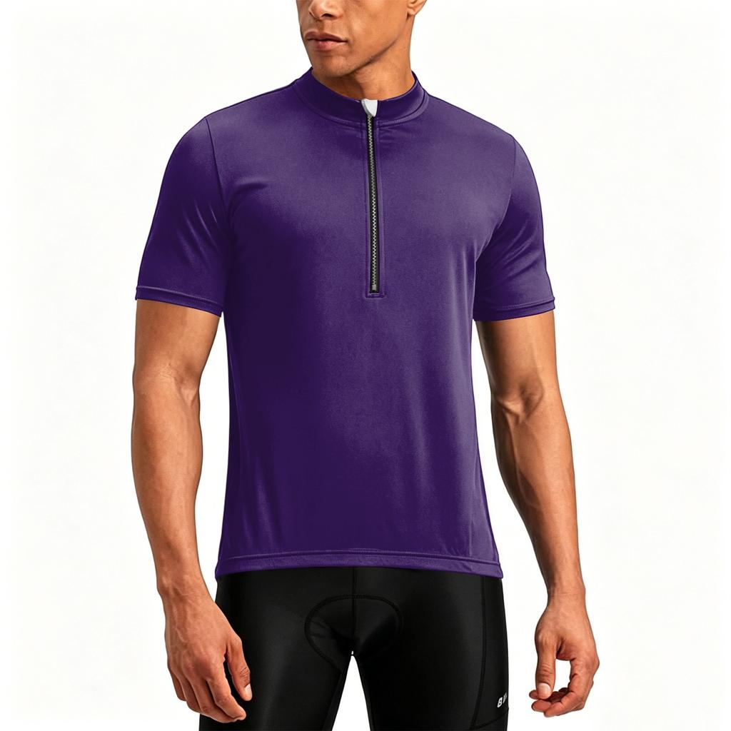 Herren Kurzarm Radtrikot Halber Reißverschluss Atmungsaktiv Schnelltrocknend Leicht Rundhals Sportshirt für Outdoor-Aktivitäten