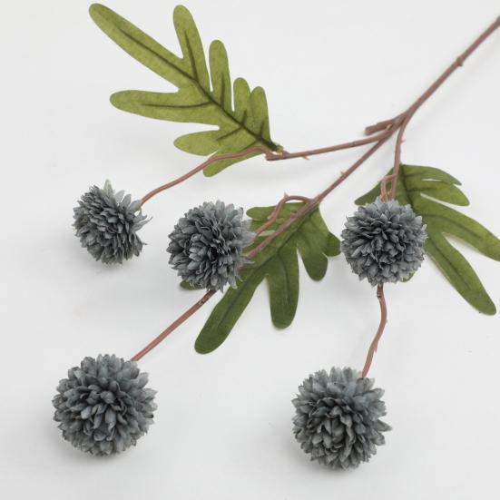 Faux Silk Pompon Mum Artificial Flowers 5 Heads Autumn Ball Chrysanthemum