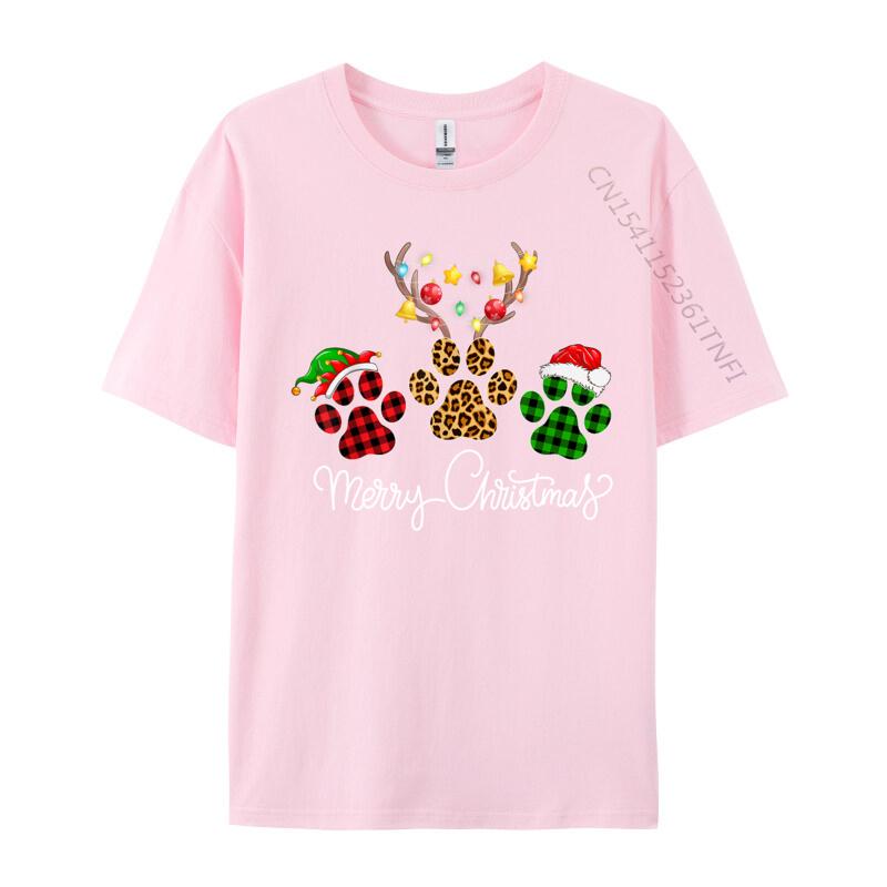 Merry Christmas Dog Paws Lights Buffalo Plaid Leopard Xmas TShirt Tops Tees Cotton Tee Short Sleeve TShirts Unisex