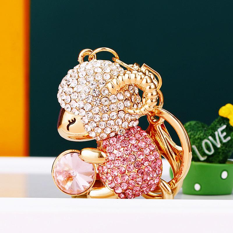 Zodiac Rhinestone Lamb Keychain Pendant for Women's Bag - Creative Business Logo Gift