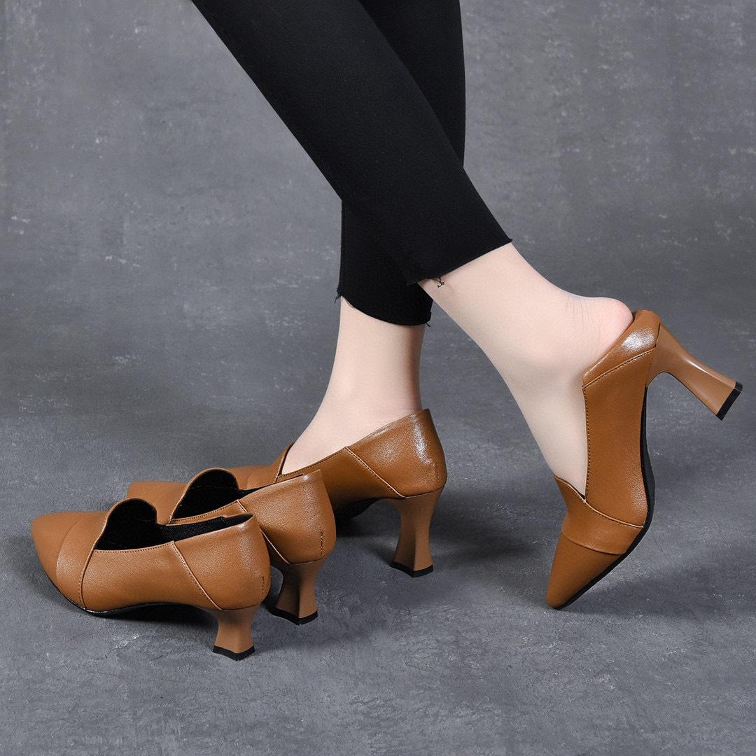 

Женские туфли-лодочки на шпильке с острым носком, весенние, новые, удобные, из коровьей кожи, рабочие туфли, три вида высоты каблука, платья, одинарные туфли 40