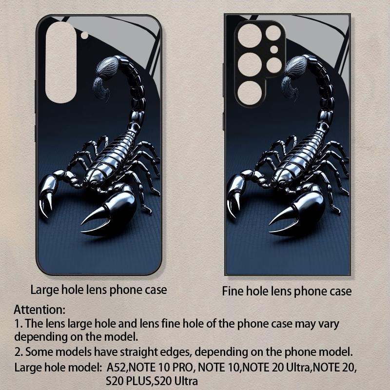 Black Silver Scorpion Pattern Glass Phone Case Suitable for Samsung Galaxy S26 S25 S24 S22 S21 S20 FE/Ultra/Plus Hard Case