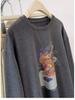 Cartoon Teddy Bear Brushed Lace Long Sleeve T-Shirt - Autumn Winter Slim Fit