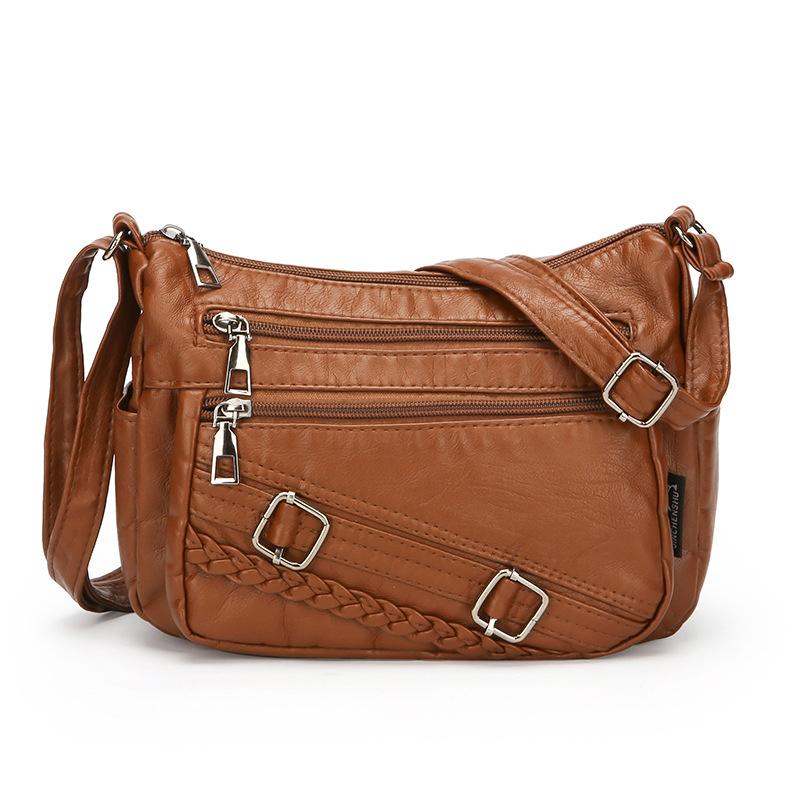 Retro Fashion Trend Four Seasons Soft Leather Multi-compartment Multi-pocket High-end Multi-compartment Single Shoulder Messenger Bag Women's Bag