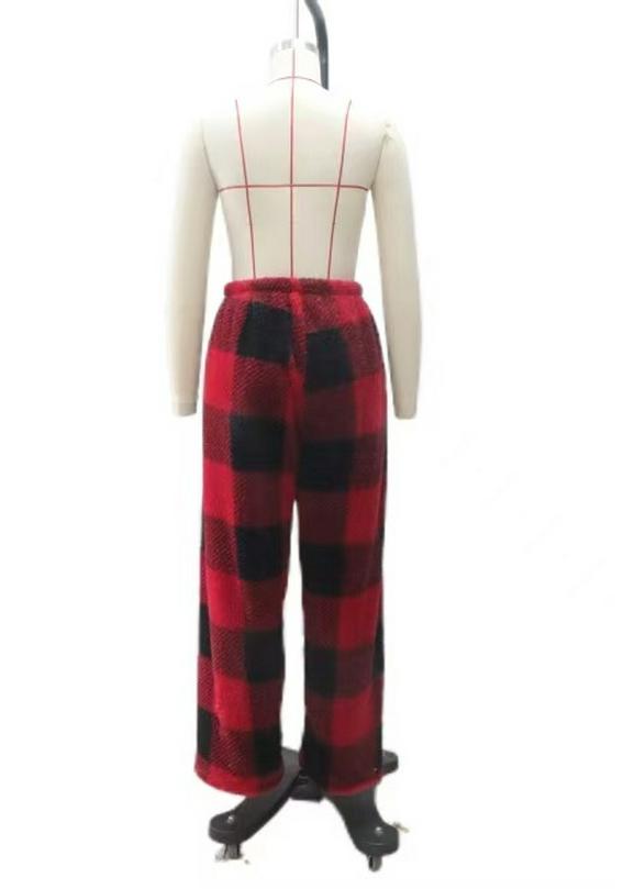 

European & American Style Casual Plaid Pants - Velvet Lined for Winter Warmth M