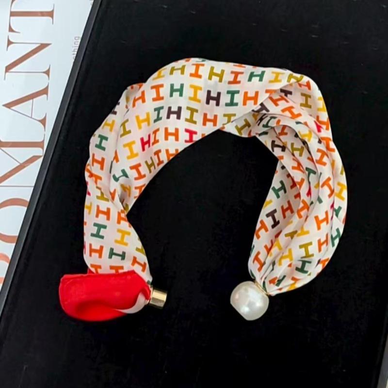 Thin Pearl Necklace with Magnetic Clasp, Lazy-style Silk Scarf, Women's Pendant Scarf, Collarbone Chain