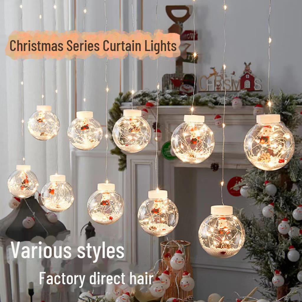 LED Christmas Snowman Curtain Lights - Festive Wishing Ball Pendant for Shopping Mall Displays and Window Decor.