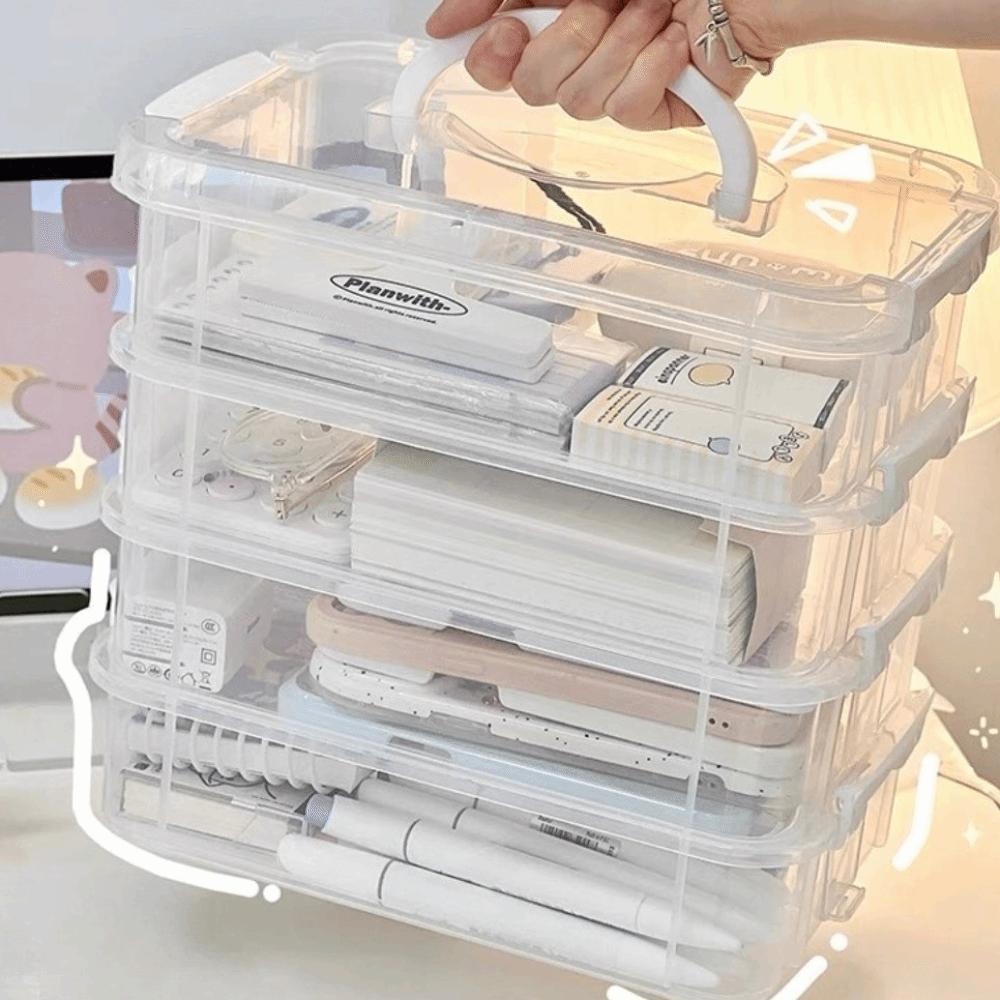 Cosmetic Storage Case 4 Layers Storage Box Plastic Transparent Stacking Container  Doll Storage