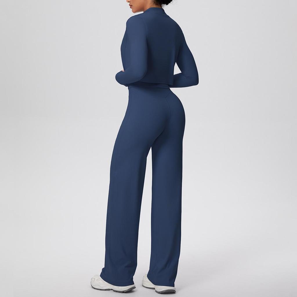 Women's High-Waisted Yoga Set: I-Beam Vest, Wide-Leg Pants, Skin-Friendly Sports Zipper Jacket