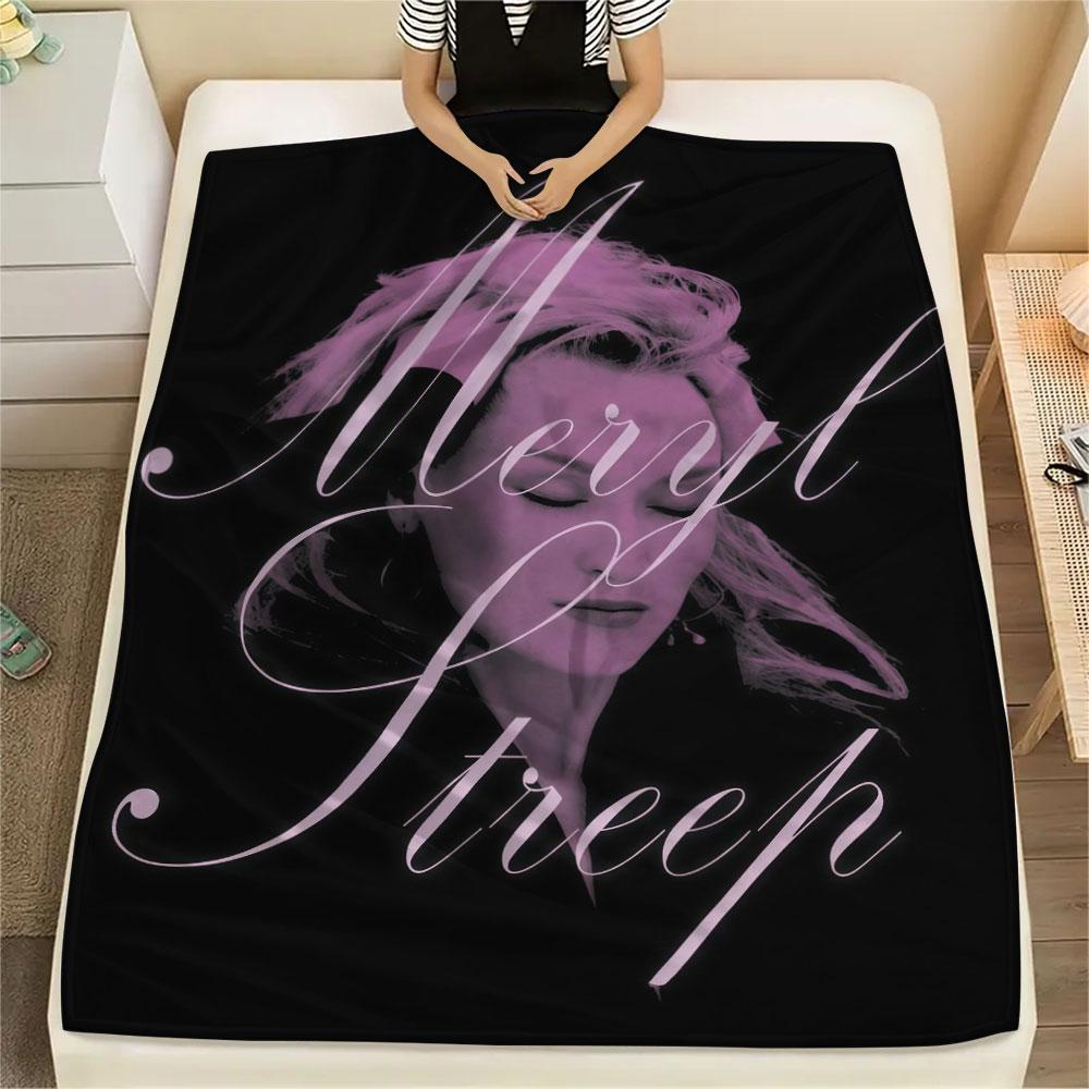 Meryl Streep Printed Flannel Blanket, soft throw for bedroom sofa, washable, fan merchandise, great gift.