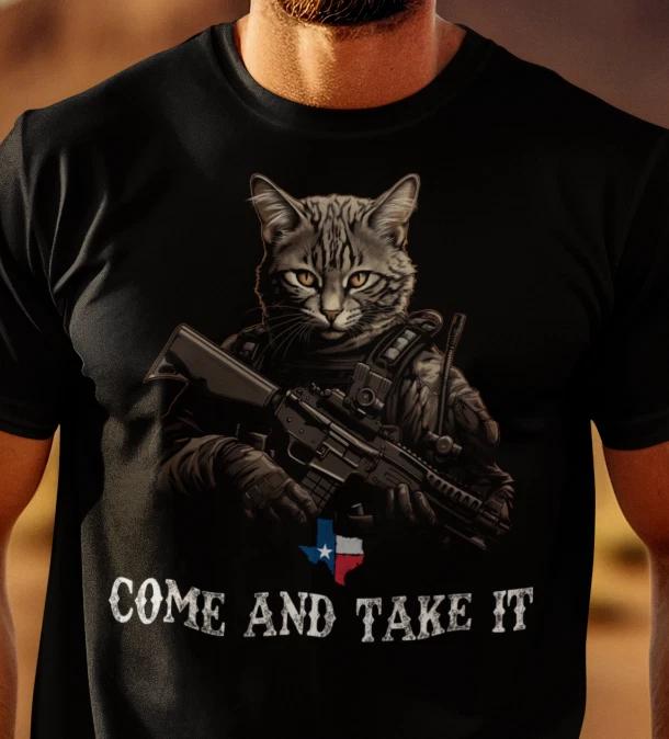 Texas Come And Take It Patriotic USA TT-shirt Cat Warrior Art Texas Flag TT-shirt 4XL
