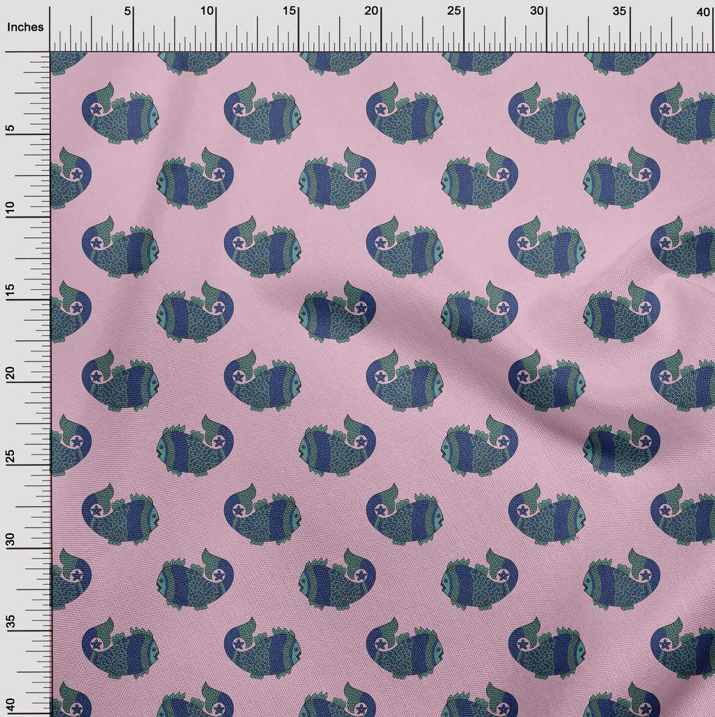 oneOone Cotton Flex Fabric Fish Block Printed Fabric 1 Yard 40 Inch Wide