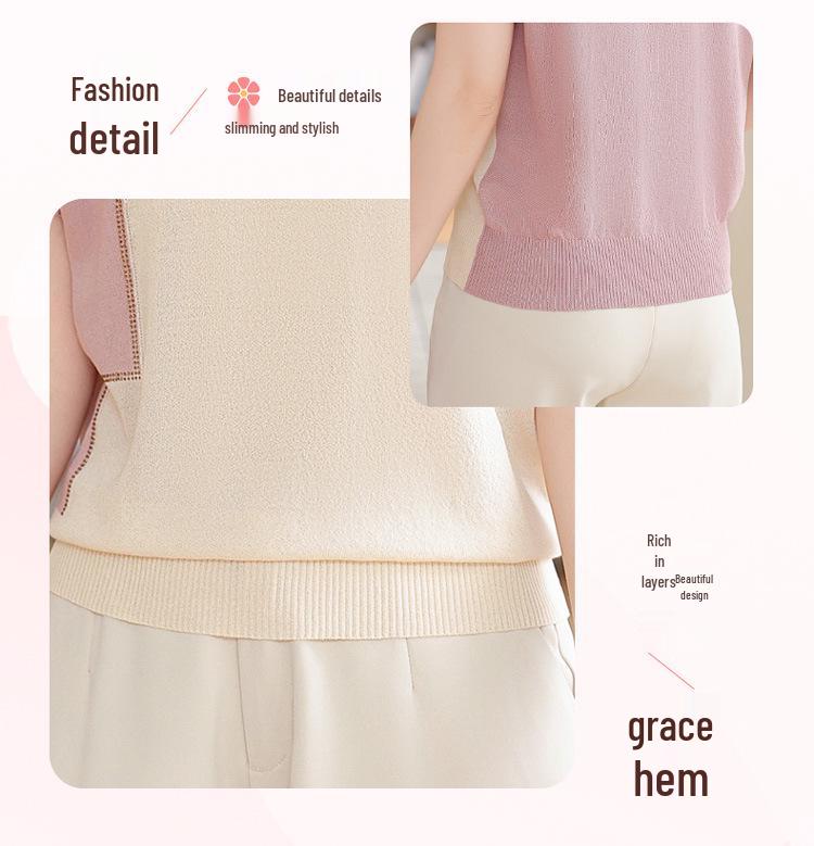 Mom's Stylish Ice Silk Summer Knit T-Shirt: Age-Reducing Short-Sleeved Top for Middle-Aged & Elderly Women