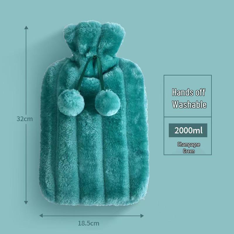 

Dual-Use Rubber Hot Water Bottle: Striped, Explosion-Proof, for Cold/Hot Compress 2L шампанского/зелёный