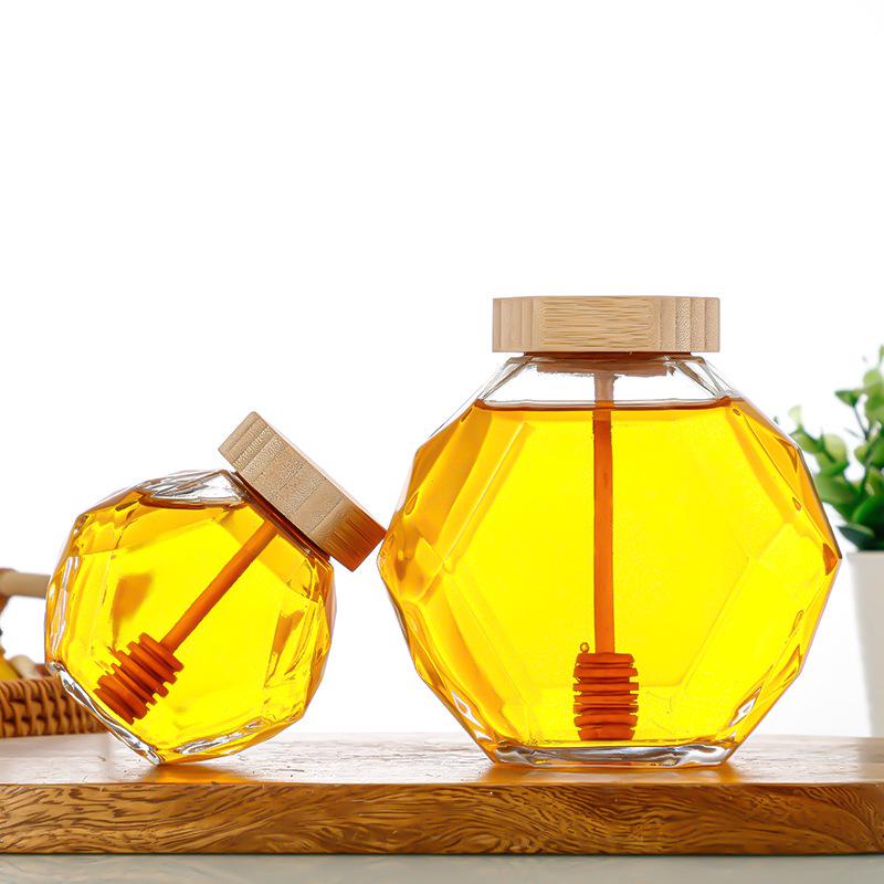 Hexagonal Glass Honey Jar: Sealed Caviar Portioning and Kitchen Storage Bottle