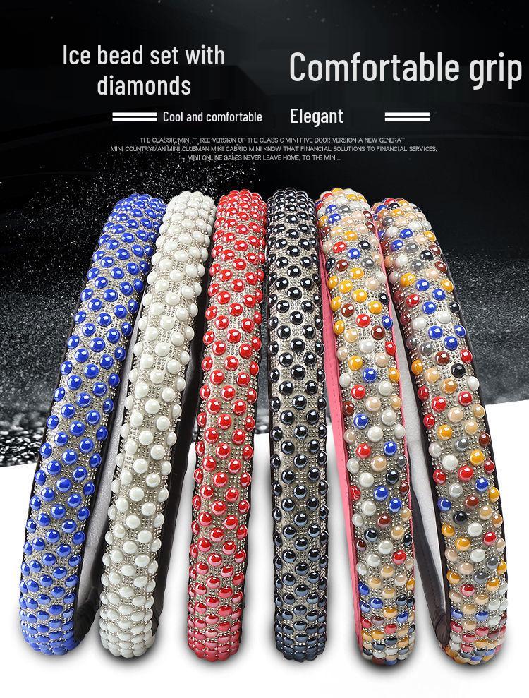 Women's Ceramic Ice Bead Diamond Steering Wheel Cover - Non-slip, Universal, Four Seasons