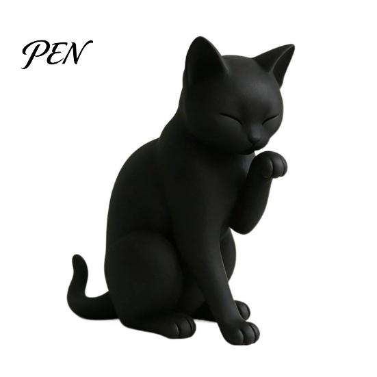 Sculpture de Chat Sans Bavure Modèle Noir, Ornement de Forme Mini, Figurine Décorative Mate Imprimée en 3D pour Bureau Entrée Chambre à Coucher