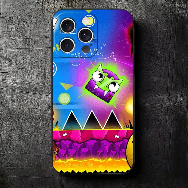 Geometry Dash Game Soft Phone Case for iPhone 16 16E 17 Air 15 Pro Max 14 Plus 13 Mini 11 12 7 Black Cover Back Shell