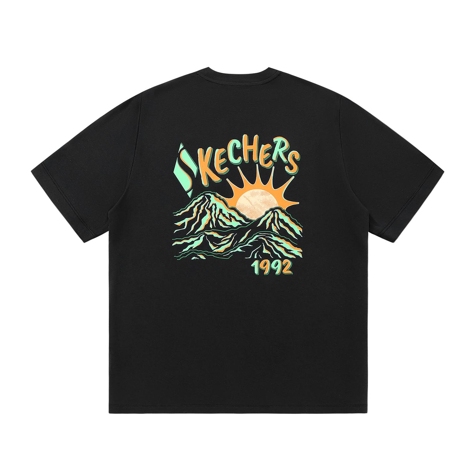 Skechers Diamond Series Scenic Print American Loose Sports Casual Outdoor Running Fashion Retro Versatile Short Sleeve T-Shirt L225U169-002K S