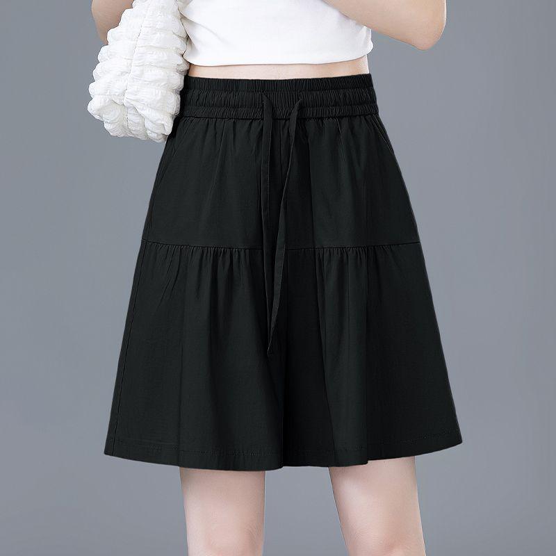 

High-Waisted Plus Size Wide-Leg Summer Shorts for Women M (80-95 jin) чёрный