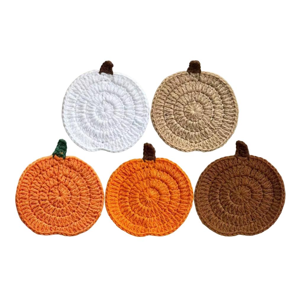 Handmade Crochet Pumpkin Shaped Cup Mat Knitted Yarn Insulation Coaster for Mug Halloween Festival Table Decor