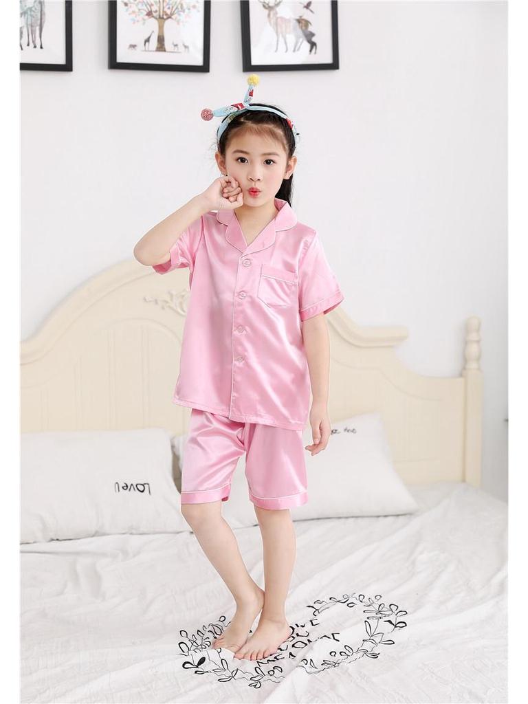 Children's Ice Silk Pajamas Set - Comfortable Summer Sleepwear for Boys and Girls