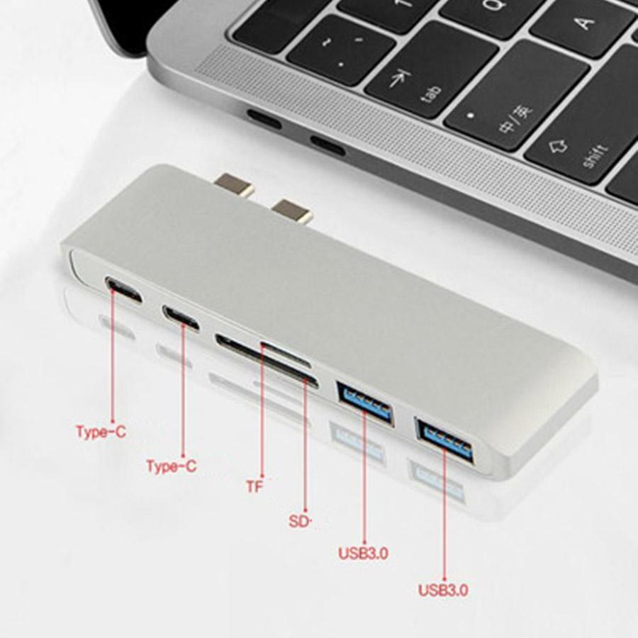 6 In1 Double Type C To HUB TF SD USB 3.0 Multiport Adapter Cable For Macbook Pro