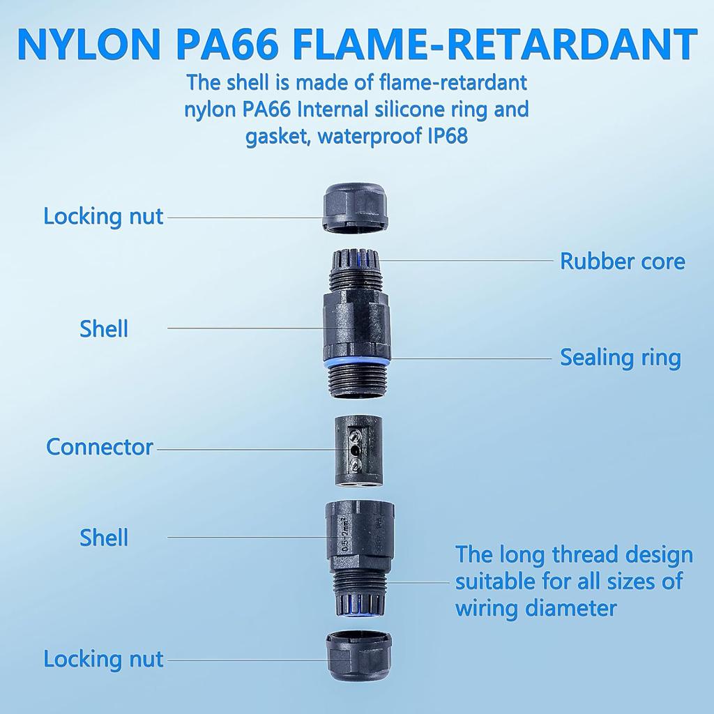5PCS IP68 Waterproof Junction Box, Outdoor 2 Pin Electrical Cable Connector for 3.5-6.5mm Wire Range