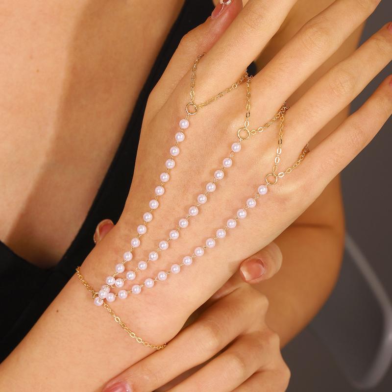 Gold Big Crystal Ring Bracelet For Women Wrist Chain Jewelry Hand Back Chain