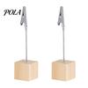 Metal Pole Memo Stand 2 Pcs Wooden Cube Base Holder with Clips, Mini Table Multi-combination Number Stands for Name Cards, Photos, Memos, Wedding,