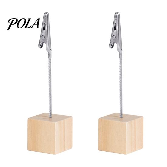 Metal Pole Memo Stand 2 Pcs Wooden Cube Base Holder with Clips, Mini Table Multi-combination Number Stands for Name Cards, Photos, Memos, Wedding,