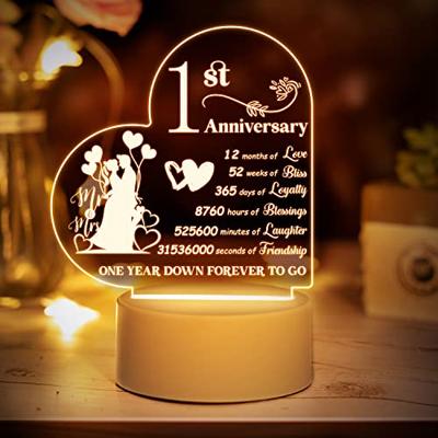 Vetbuosa 1st Anniversary Night Light Gift for Couples, First Wedding Anniversary LED Gift, Paper Anniversary Gift for Wife or Husband, Acrylic Night L