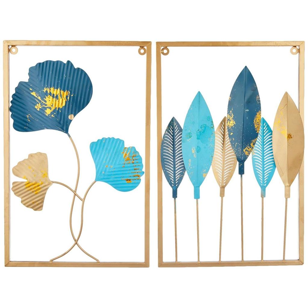 Metal Leaf Wall Hanging Decor | Nature-Inspired Leaf Design | Easy Installation (Set of 2 | Gold)