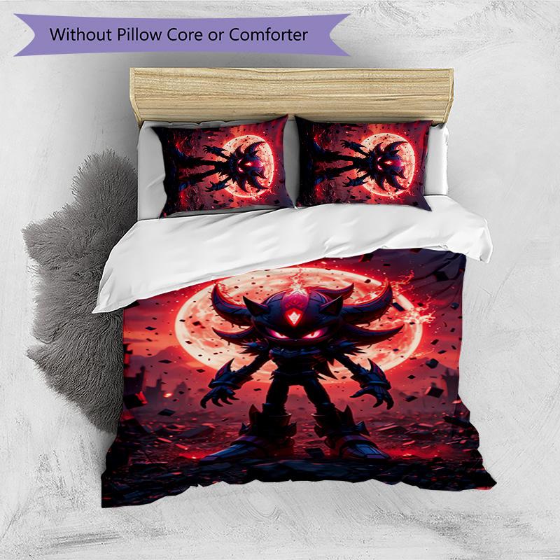 Shadow the Hedgehog Pattern Printed 3PCS Bedding Set, Soft Skin-Friendly Washable Duvet Cover & Pillowcases Set