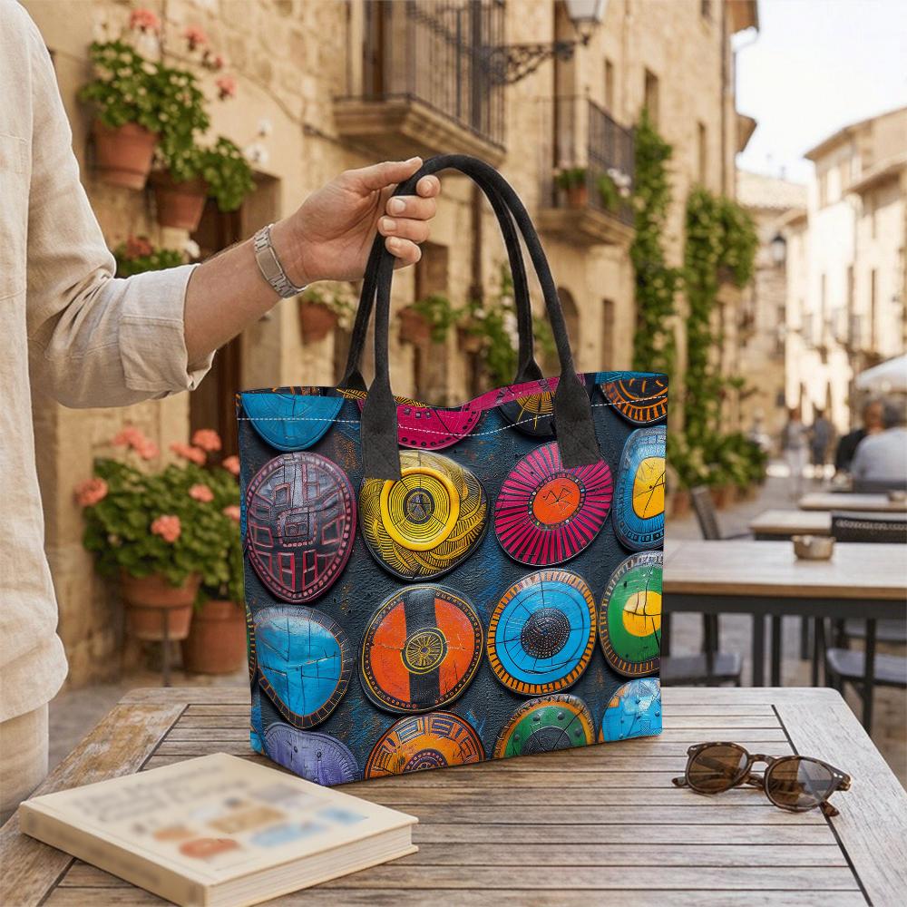 Ethnic Pattern Tote Bag Colorful Shoulder Purse for Daily Travel Use