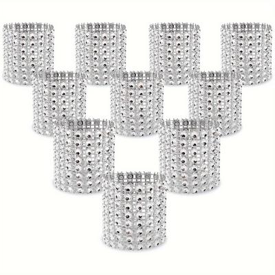Napkin Rings, Pack of 10  Napkin Rings Diamond Adornment for Place Settings, Wedding Receptions.