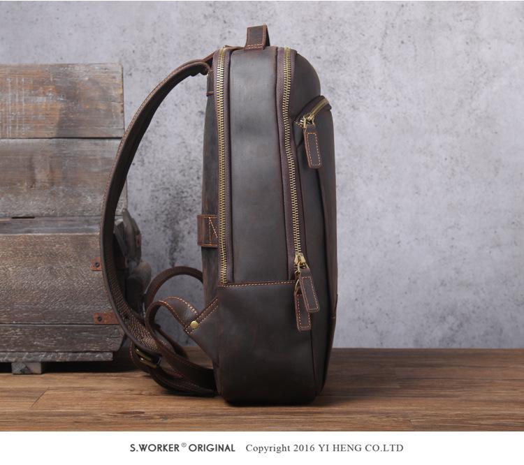 Retro Casual Crazy Horse Leather Double Shoulder Backpack, Genuine First Layer Cowhide for Men.