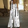 Women's Fashion Casual Button-down Sleeved Jumpsuit Retro Color Block Stitching Printed Cotton Pocket Jumpsuit