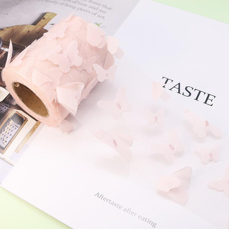 10-Yard 3D Embroidered Butterfly Tulle Ribbon for DIY Bows, Kids' Skirts, Shoe and Floral Decorations