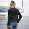 Womens Slim Fit PU Leather Jacket Stand Collar Biker Style Lightweight Coat