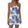 Women's Summer Casual Two Piece Set Floral Print Tank Top Square Neck Sleeveless Sportswear with Pockets Shorts Lounge Set