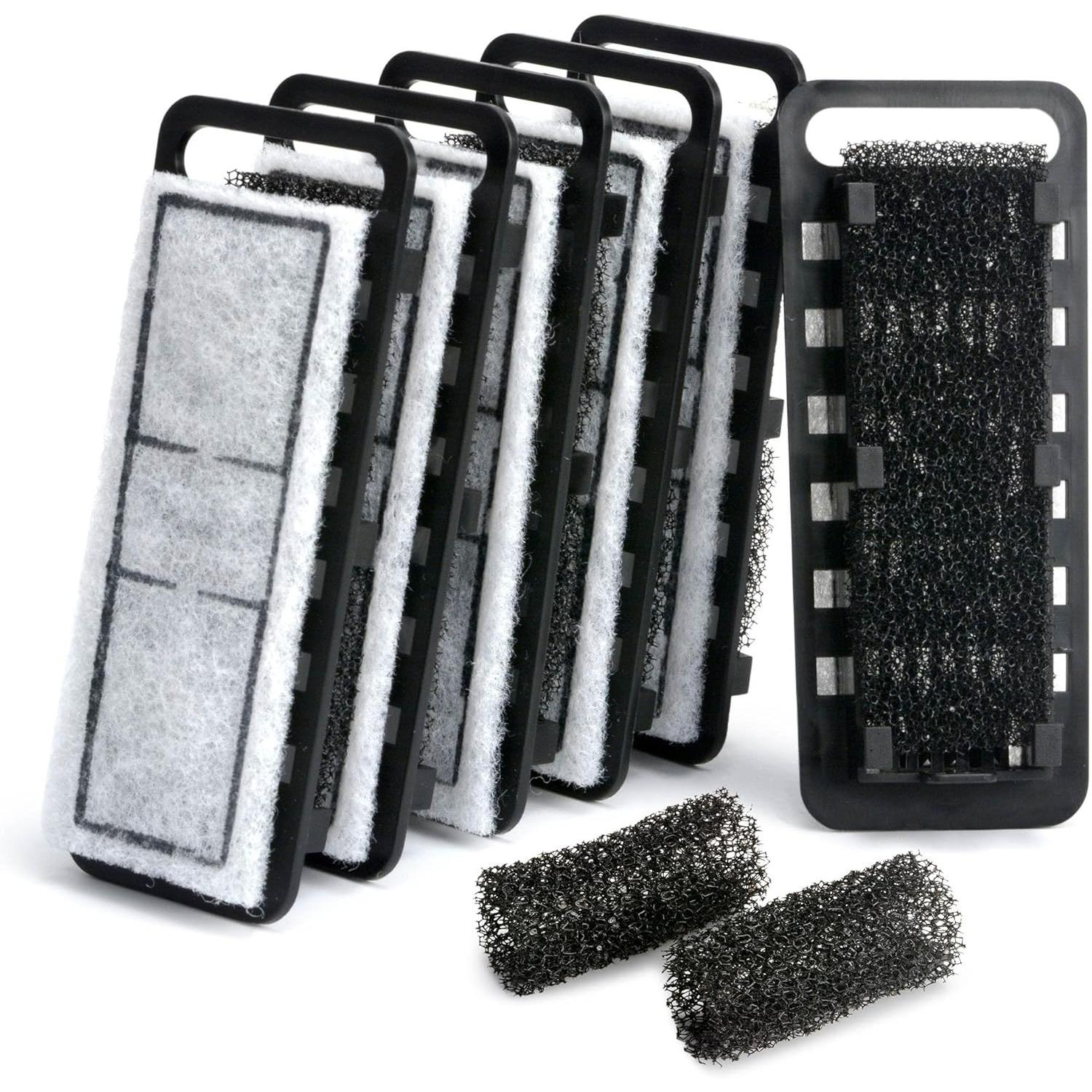 Replacement Filter Cartridges (6-Pack) for Slim Aquarium Filter with Intake Sponges 6-Pack