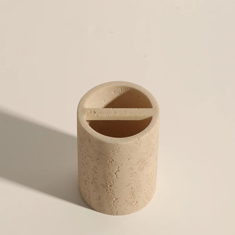 Limestone Toothbrush Holder with Light Yellow Holes, Soap Dispenser, Bathroom Tray, Natural Marble, Home Decoration Accessories